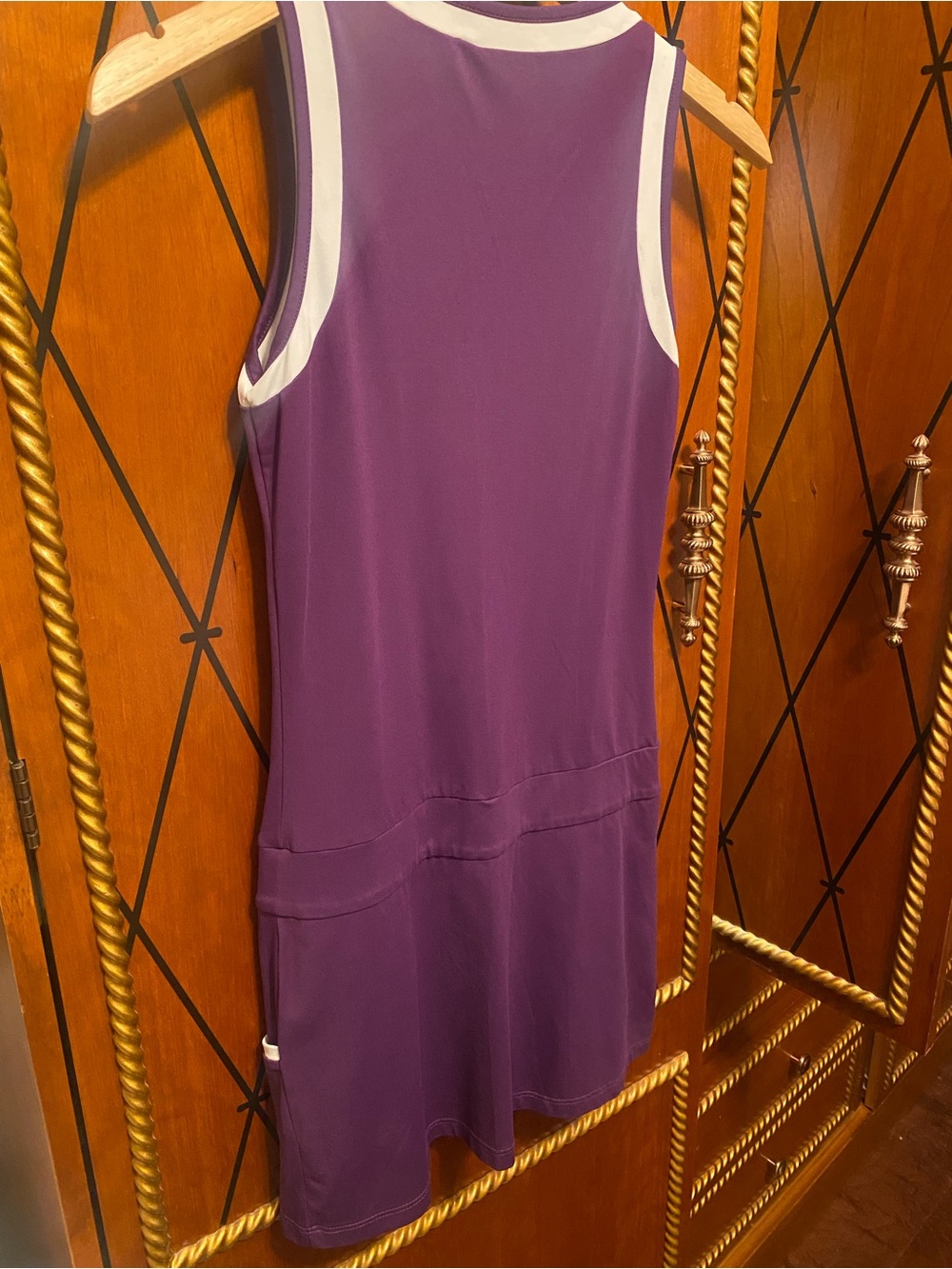 Vintage 80's Lacoste Purple Tennis Dress with White Trim and Front Zip - Picture 4 of 8